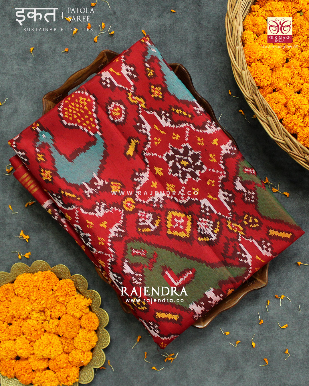 Exclusive 4 Figure Chabadi Design Semi Double Ikat Rajkot Patola Saree