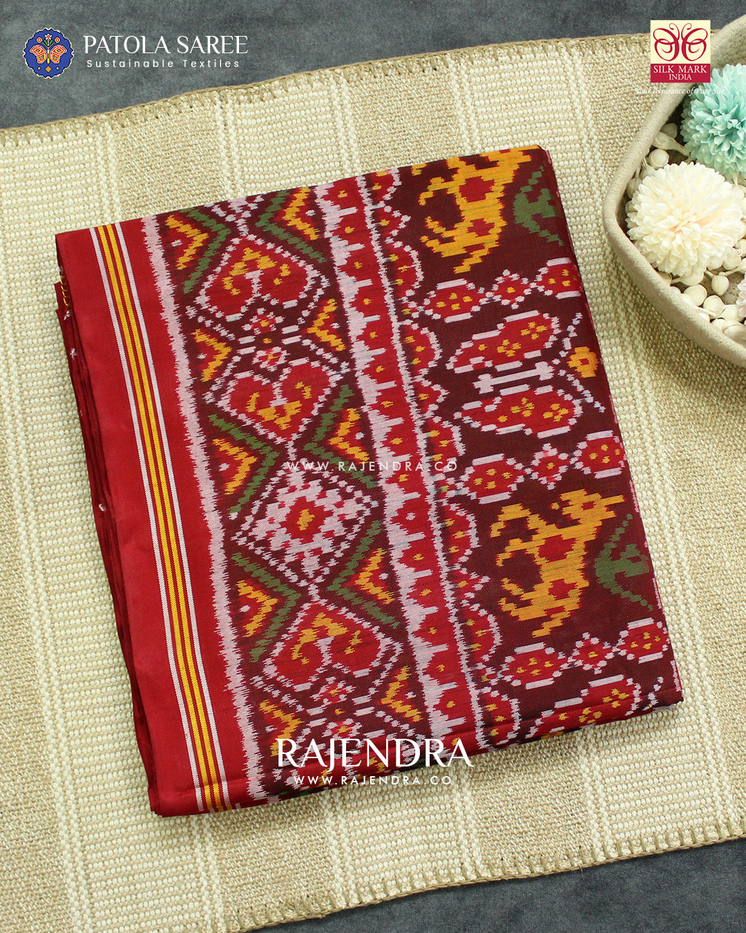 Traditional 6 Figure Red Maroon Ikat Rajkot Patola Saree