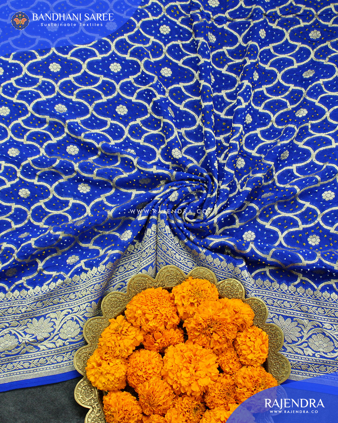 Traditional Khadi Georgette Blue Banarasi Bandhani Saree