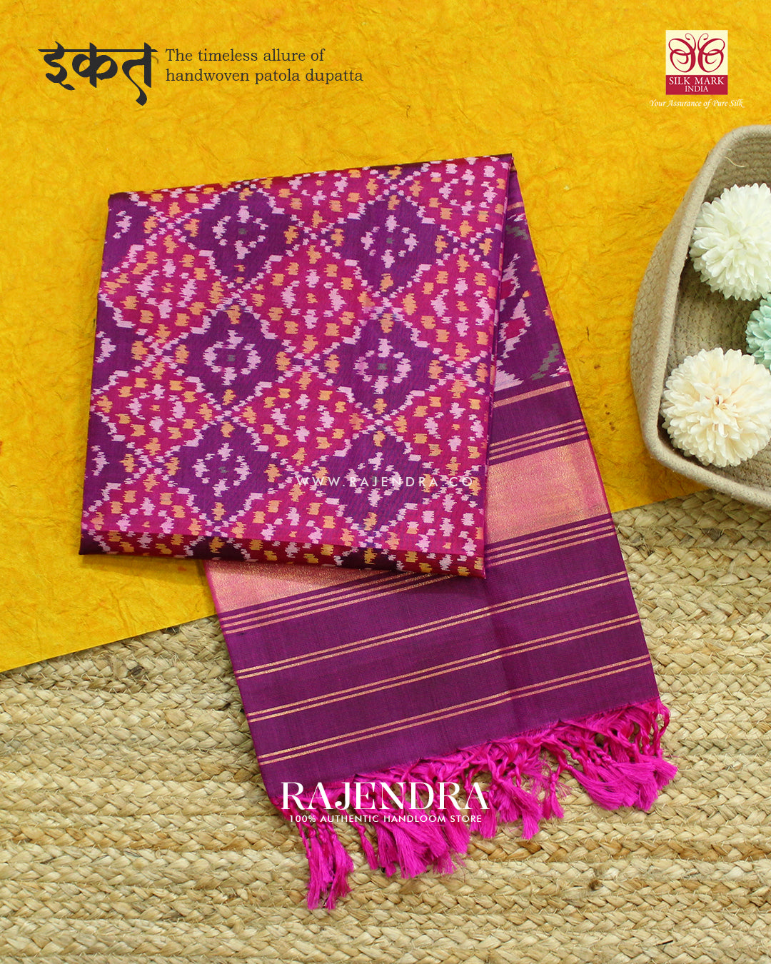 Exclusive Buttonful Design Magenta Ikat Rajkot Patola Dupatta