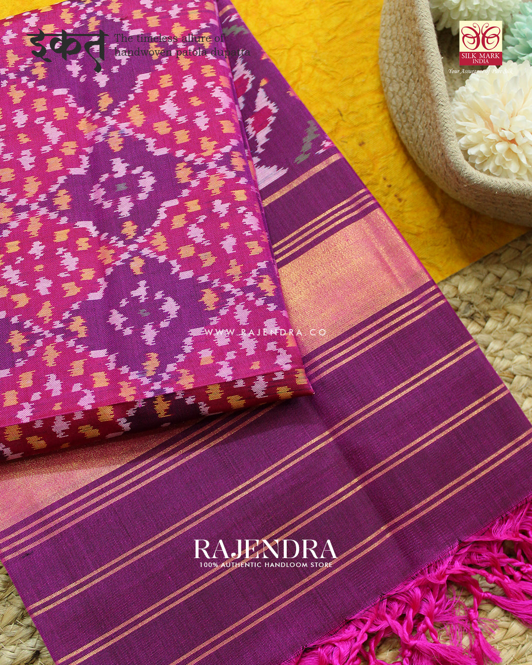 Exclusive Buttonful Design Magenta Ikat Rajkot Patola Dupatta