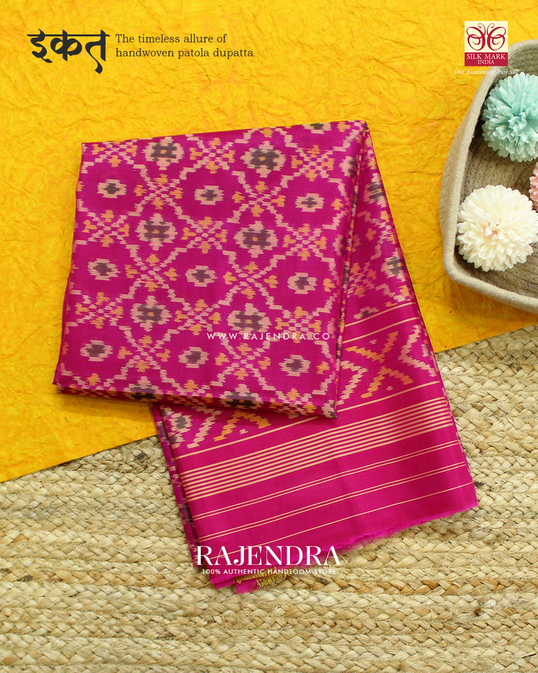 Traditional Buttonful Design Pink Single Ikat Rajkot Patola Dupatta