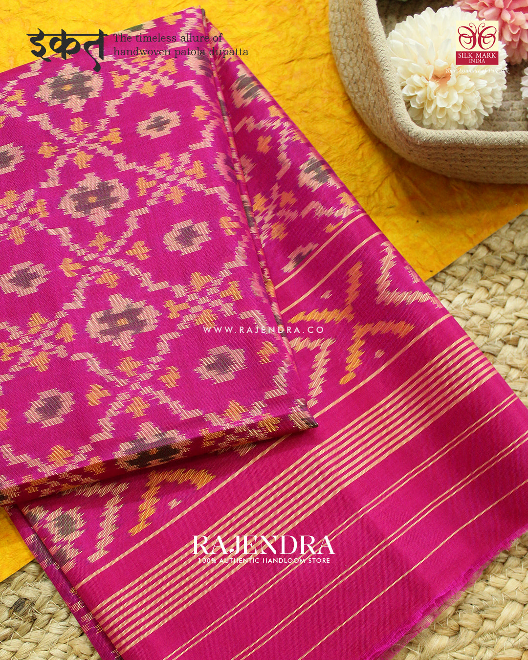 Traditional Buttonful Design Pink Single Ikat Rajkot Patola Dupatta