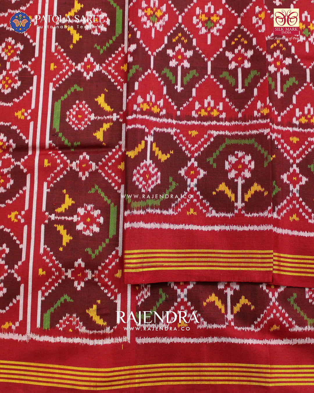 Traditional Flower Design Red Maroon Ikat Rajkot Patola Saree