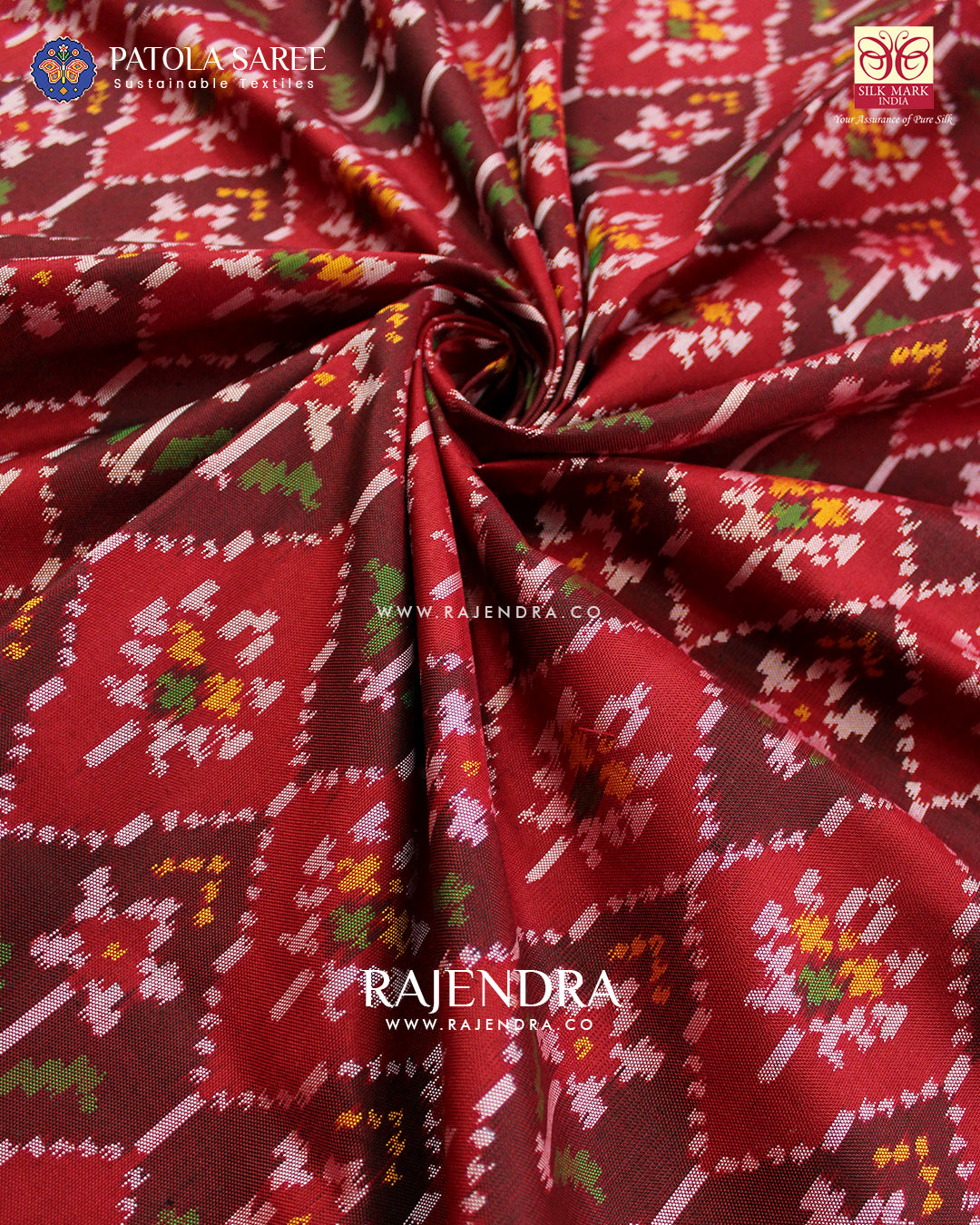 Traditional Flower Design Red Maroon Ikat Rajkot Patola Saree