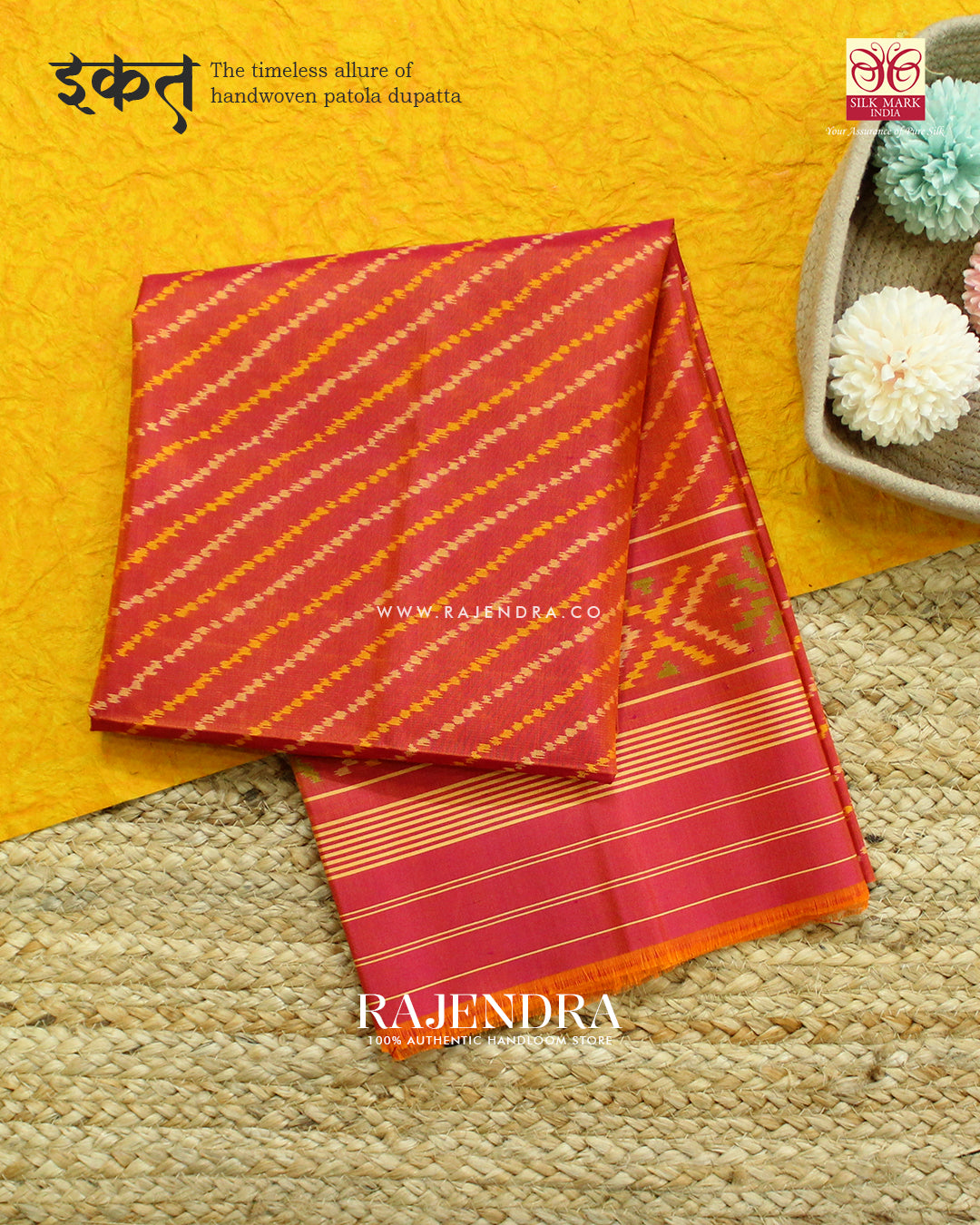 Exclusive Laheriya Peach Single Ikat Rajkot Patola Dupatta