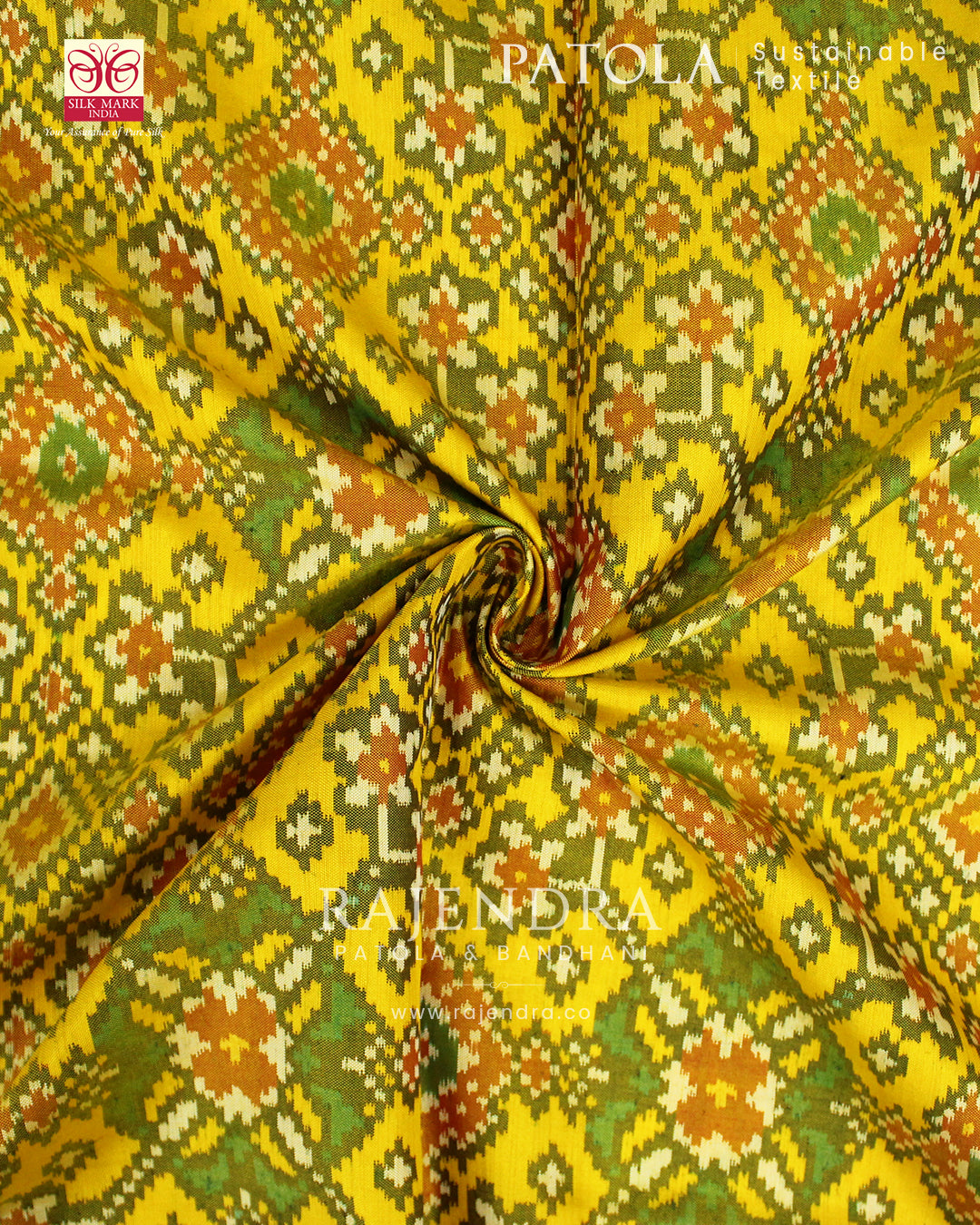 Traditional Navratna Bhat Red and Yellow Semi Double Weave Rajkot Patola Saree