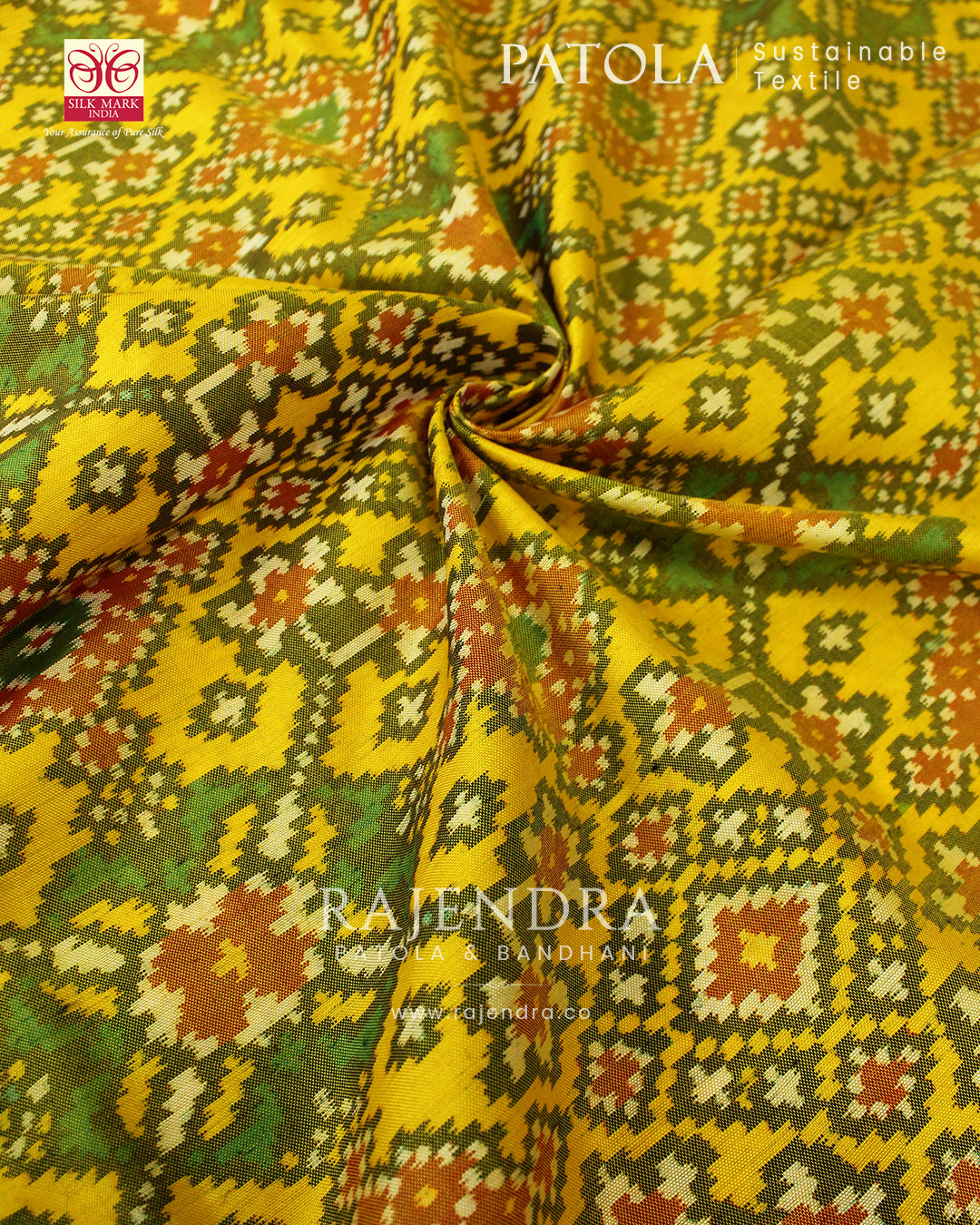 Traditional Navratna Bhat Red and Yellow Semi Double Weave Rajkot Patola Saree