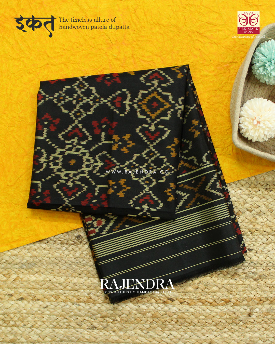 Traditional Manekchowk Design Black Single Ikat Rajkot Patola Dupatta