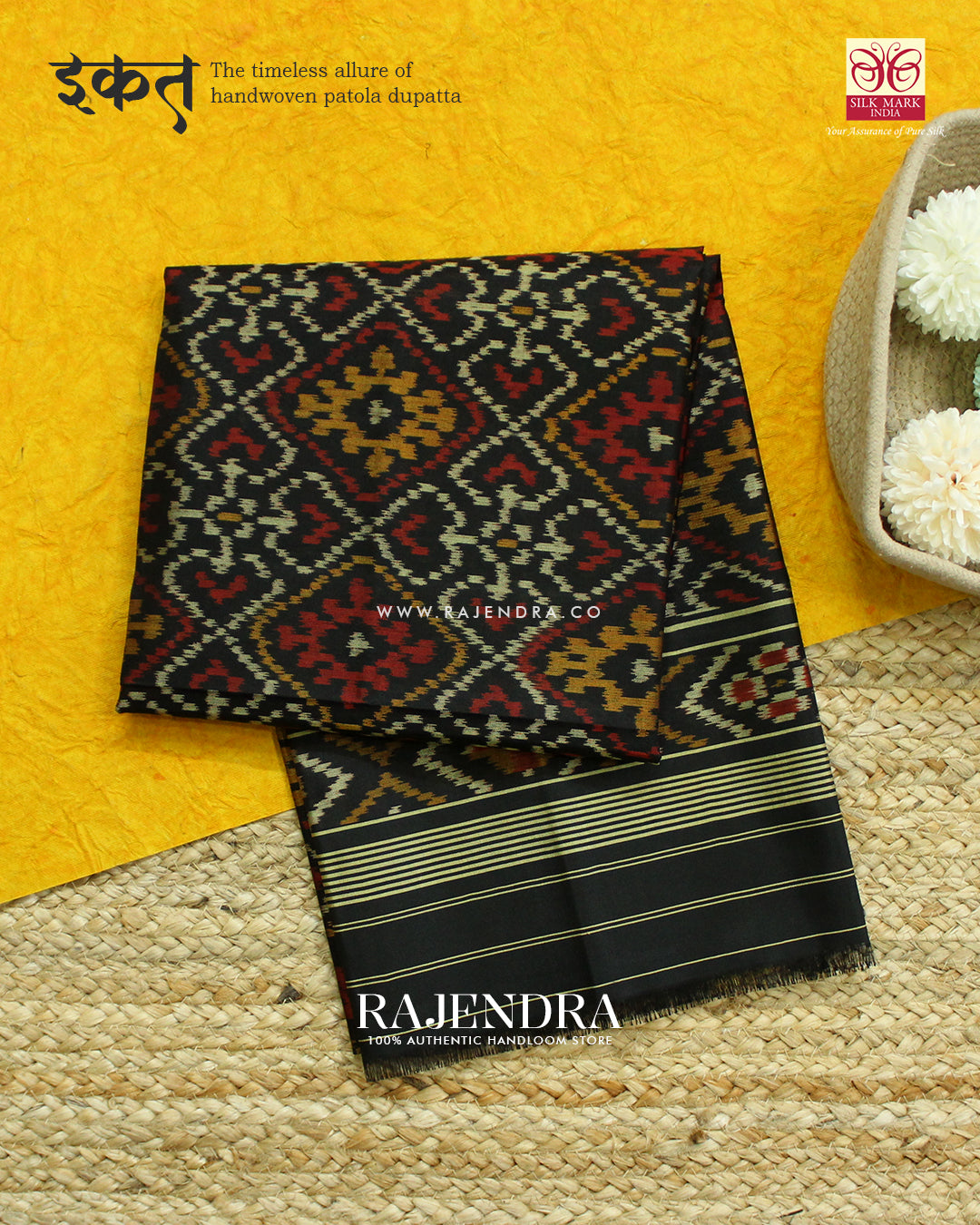 Traditional Panchanda Black Rajkot Patola Dupatta