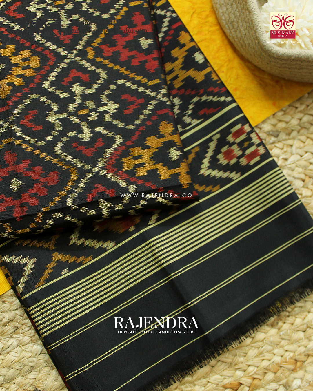 Traditional Panchanda Black Rajkot Patola Dupatta