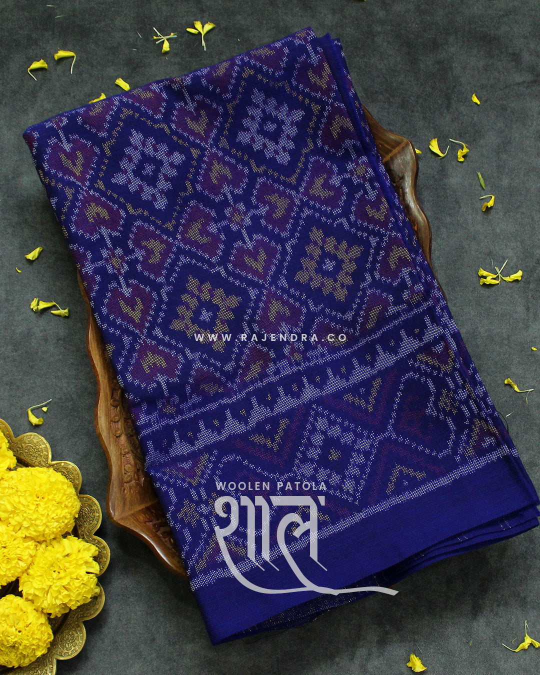 Handwoven Panchanda Design Blue Woolen Patola Shawls