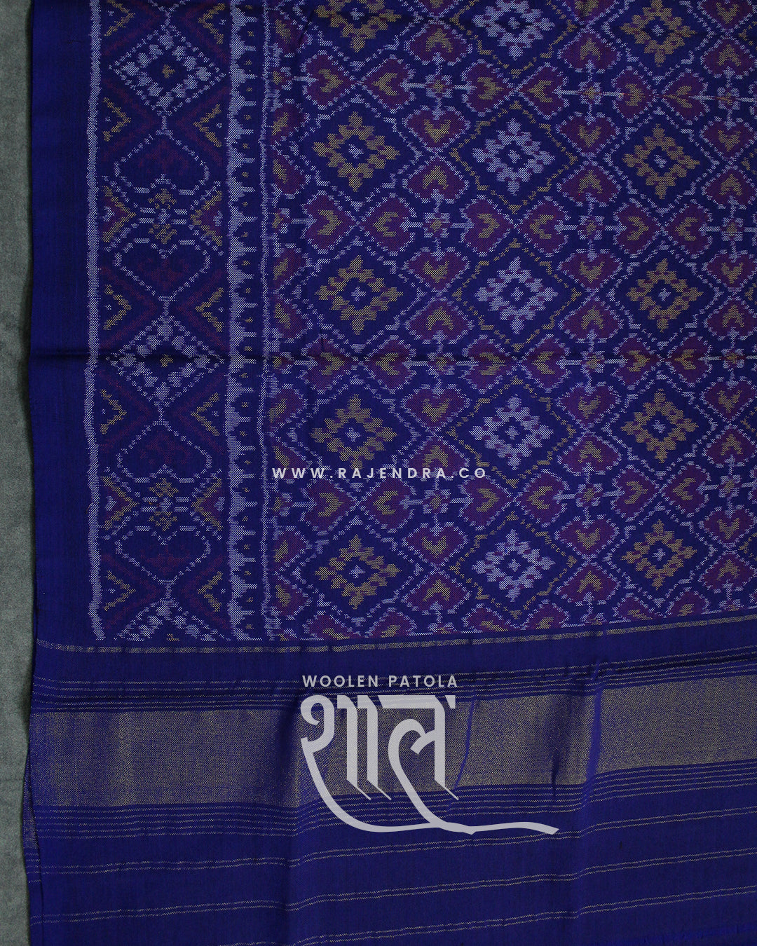 Handwoven Panchanda Design Blue Woolen Patola Shawls