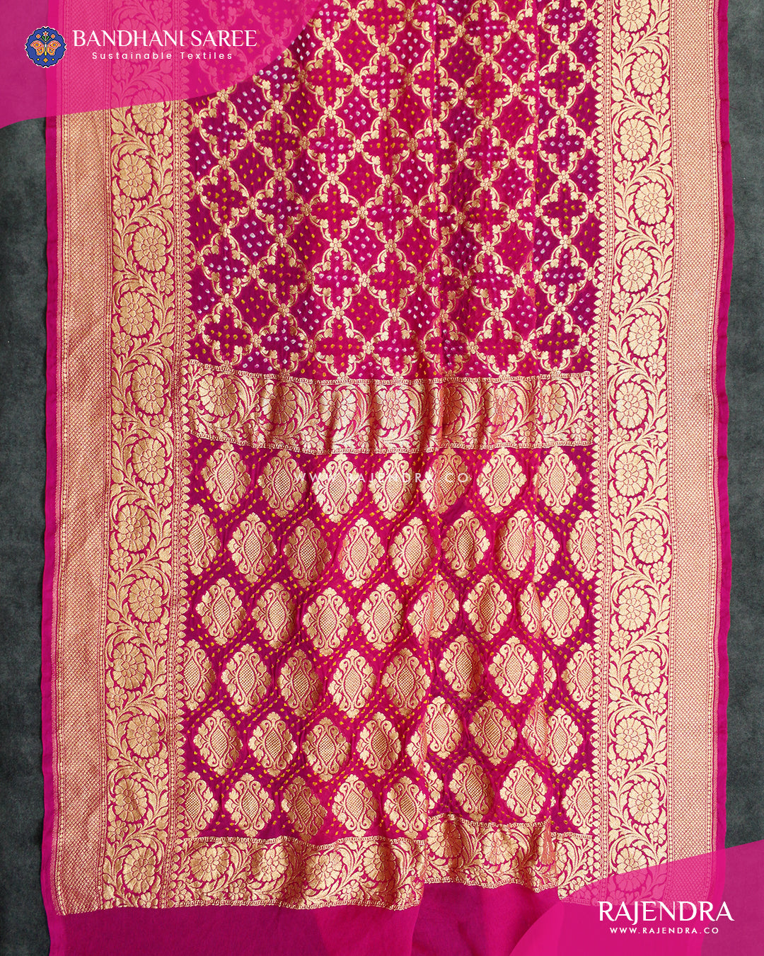 Traditional Khadi Georgette Pink Banarasi Bandhani Saree