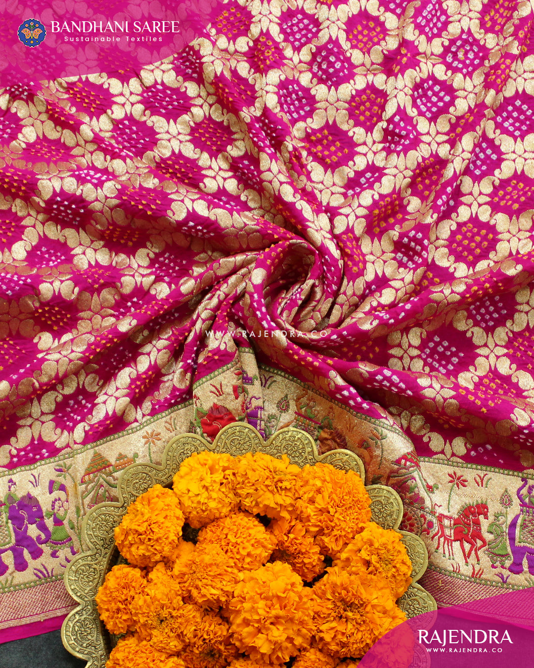 Exclusive Raja Rani Palav Pure Georgette Banarasi Bandhani Saree