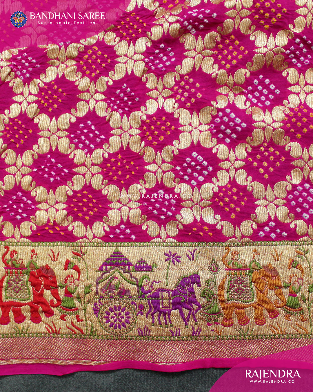 Exclusive Raja Rani Palav Pure Georgette Banarasi Bandhani Saree