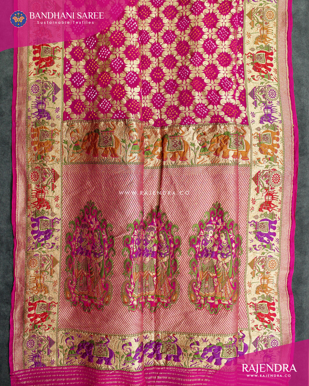 Exclusive Raja Rani Palav Pure Georgette Banarasi Bandhani Saree