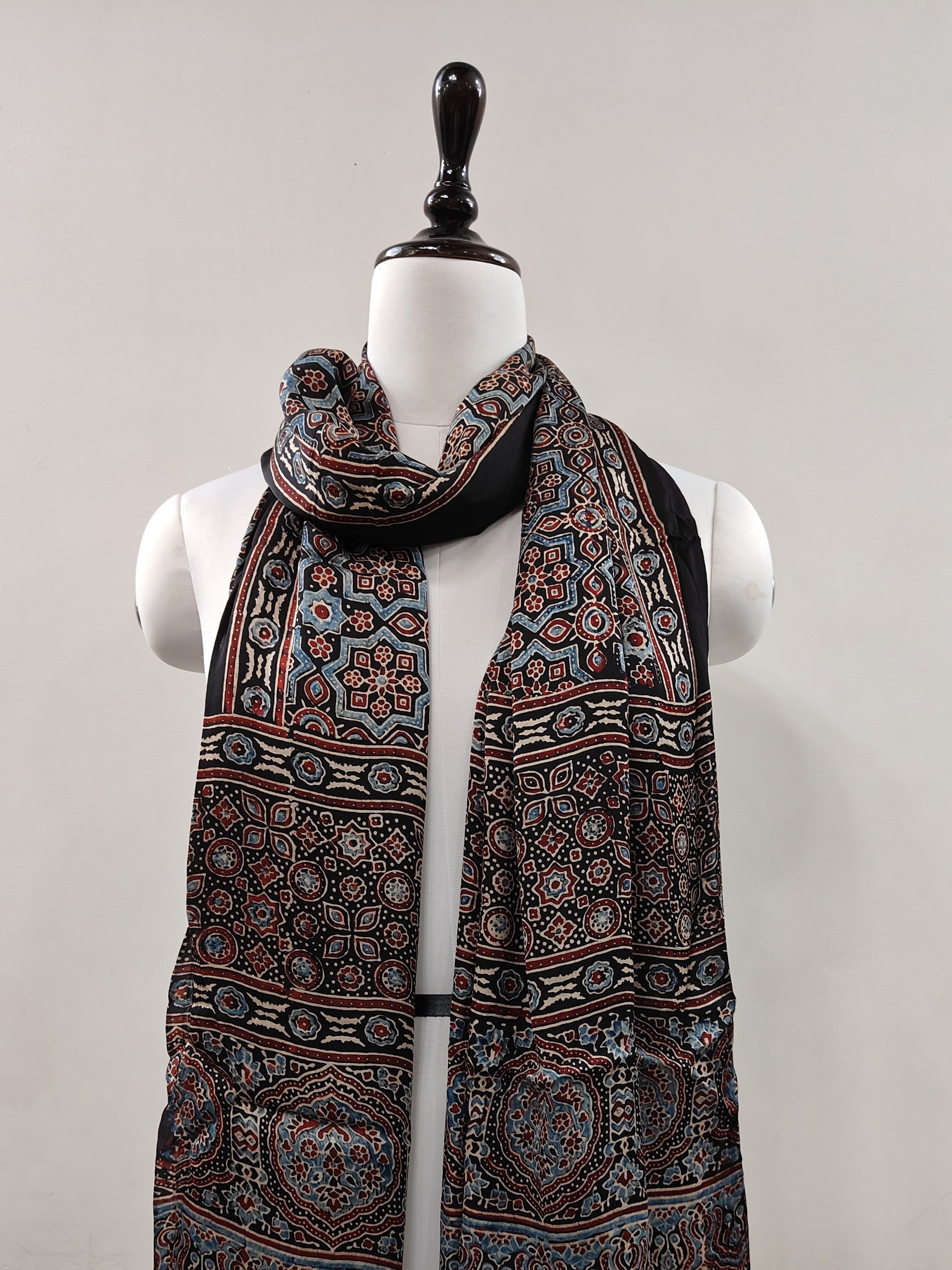 Traditional Ajrakh Black Natural Dyed Modal Silk Dupatta Rajendra.co Traditional Ajrakh Black Natural Dyed Modal Silk Dupatta Rajendra.co
