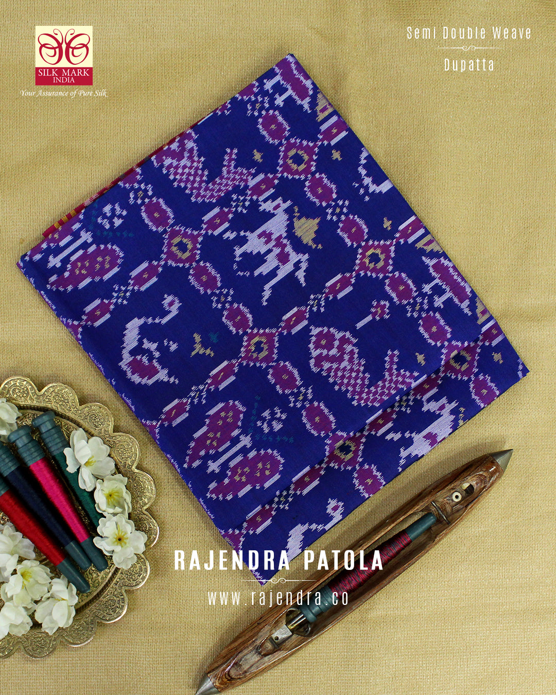 4 Figure Rani Pink and Blue Semi Double Weave Rajkot Patola Dupatta