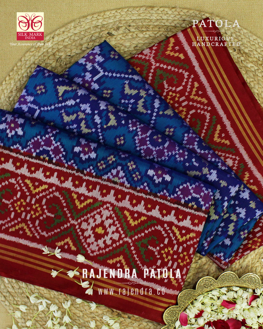 Traditional Navratna Semi Double Weave Rajkot Patola Saree
