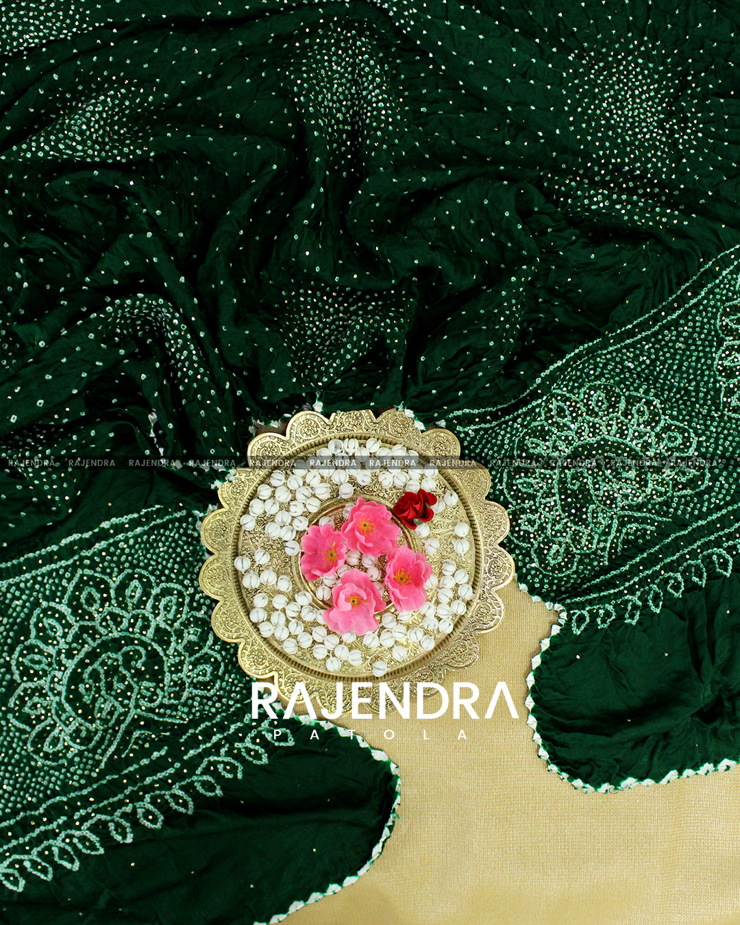 Badla Work Peacock Palav Pure Gaji Silk Bandhani Dupatta