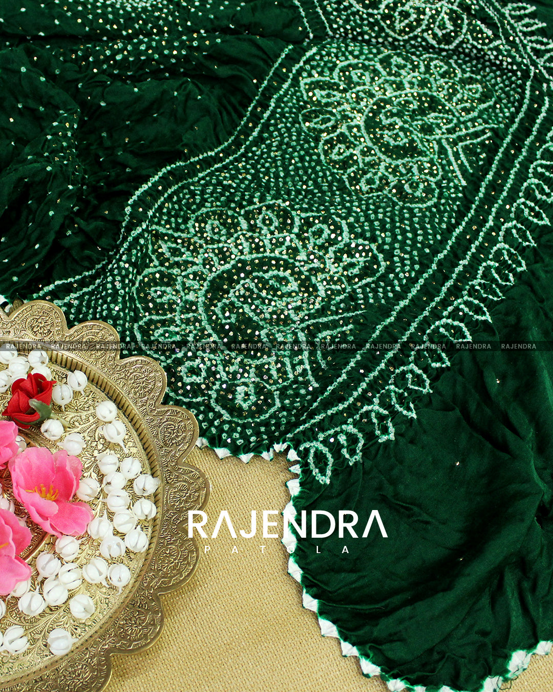 Badla Work Peacock Palav Pure Gaji Silk Bandhani Dupatta