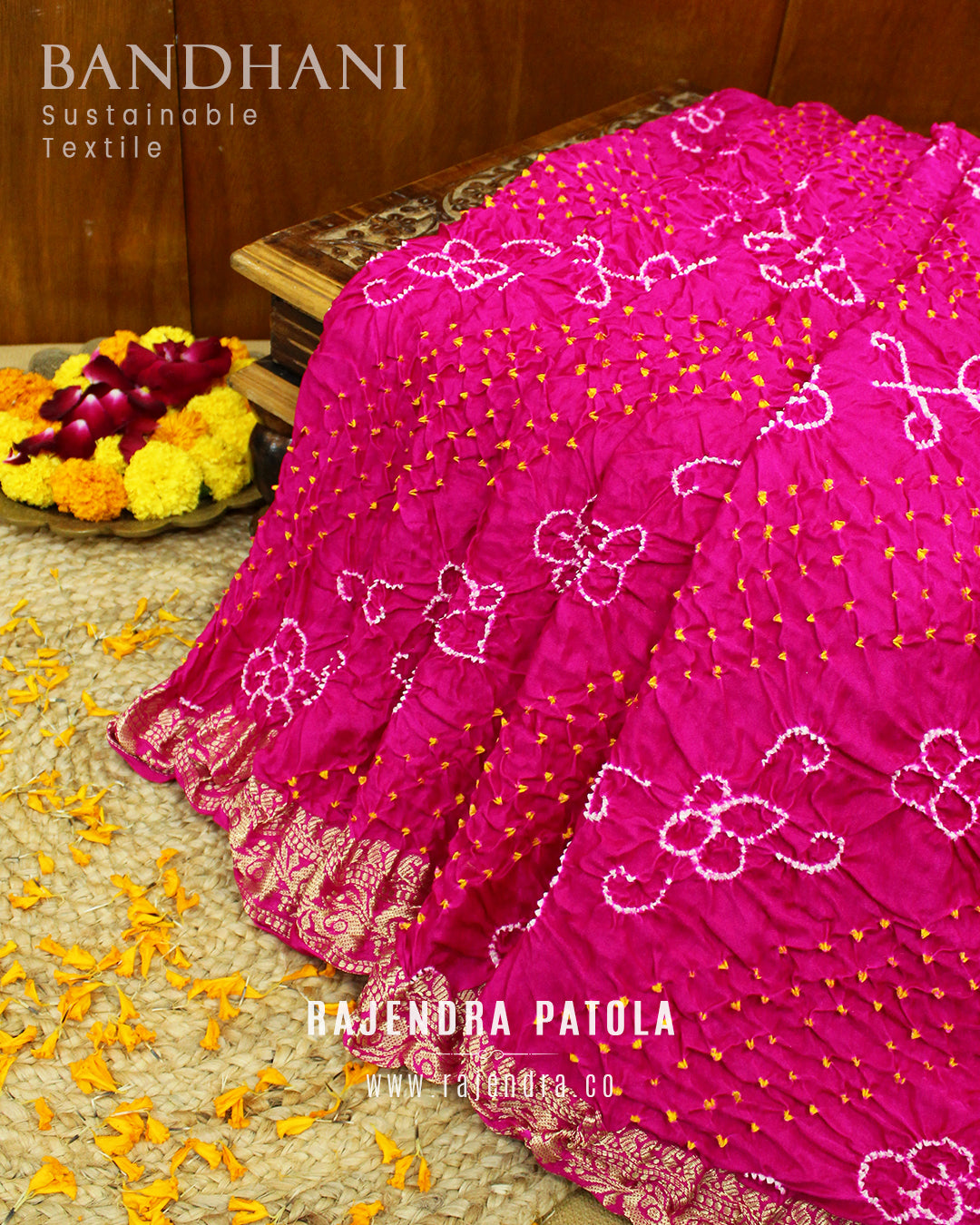 gaji silk bandhani dress material Pure Gaji Silk Bandhani Suits With Lagdi Patta Dupatta