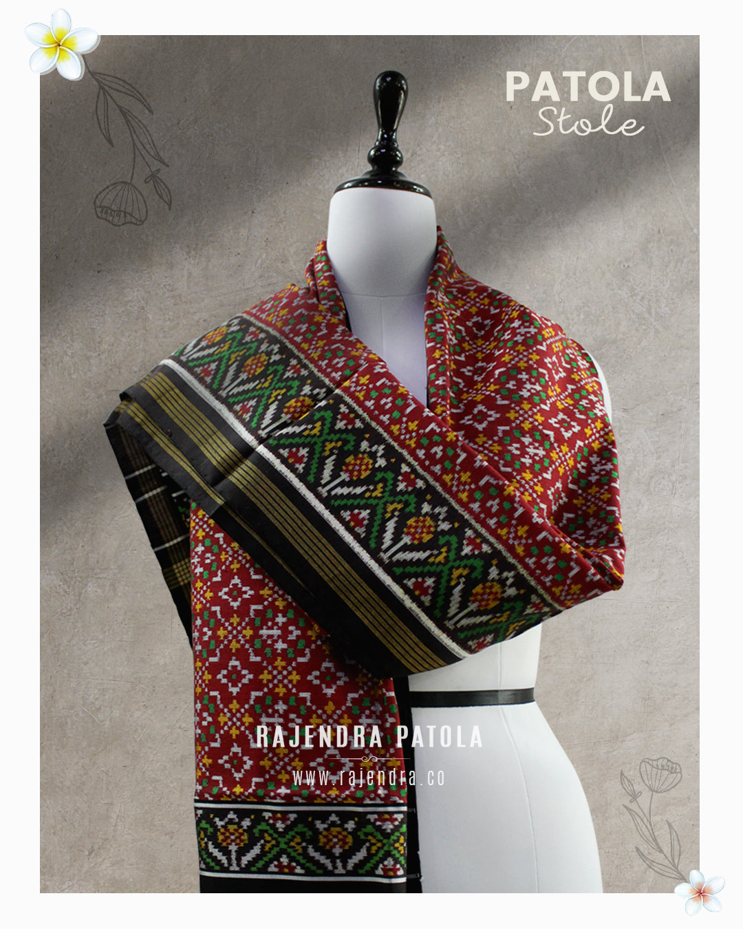 Buttonful Semi Double Weave Rajkot Patola Stole