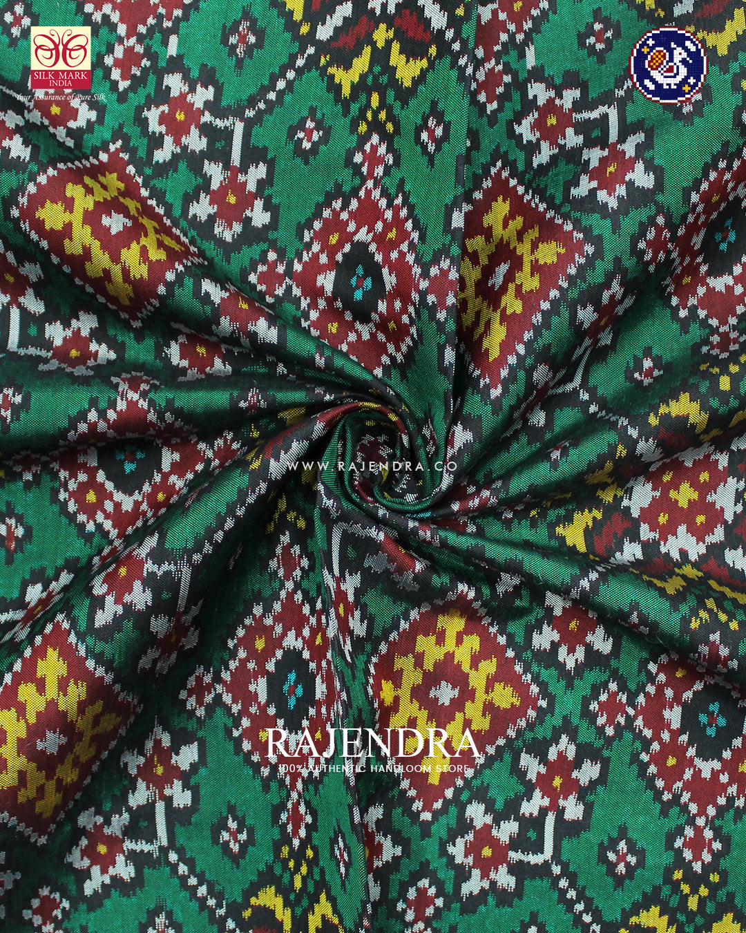 Traditional Navratna Design Red and Blue Ikat Rajkot Patola Saree