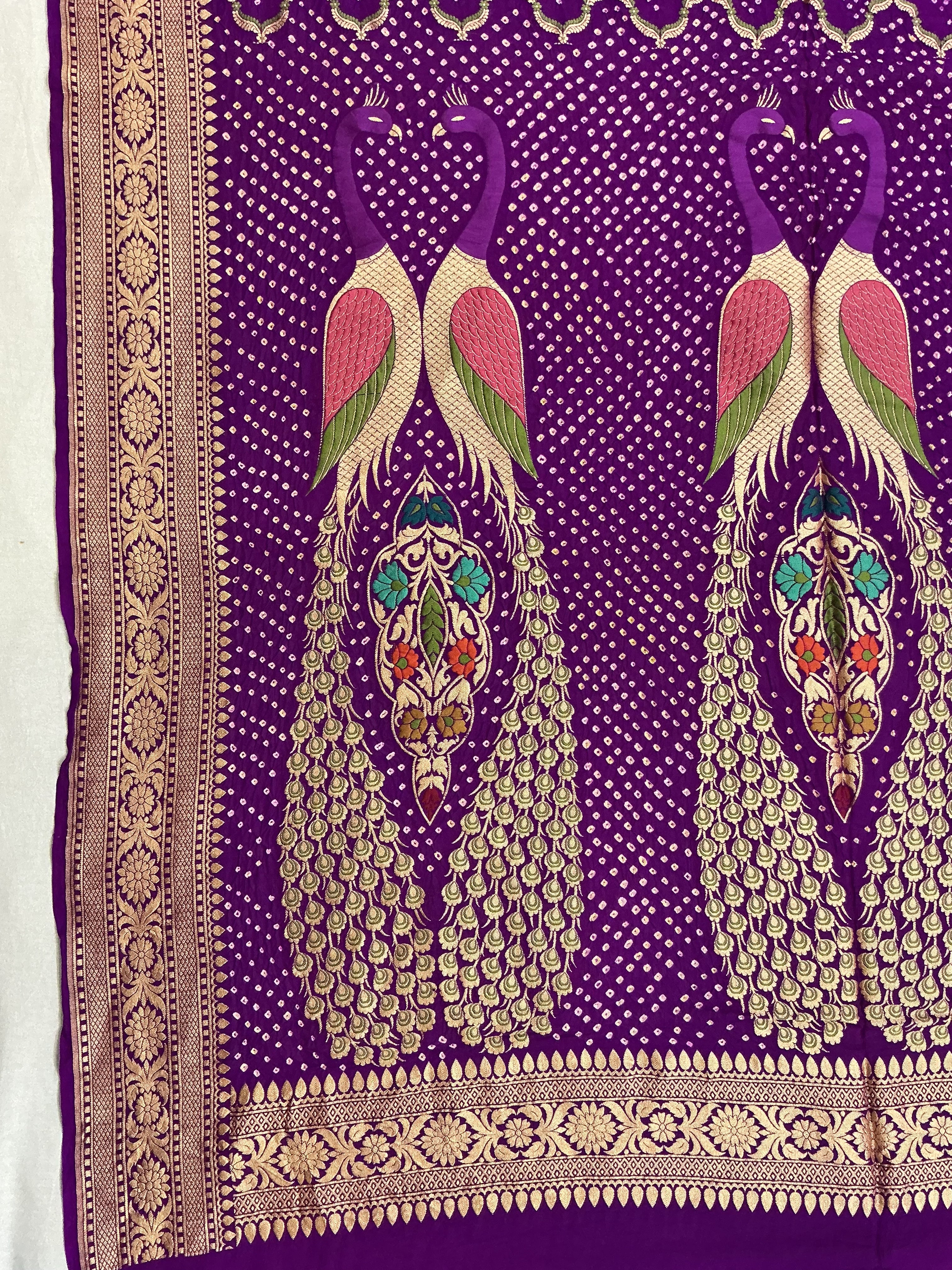 Exclusive Peacock Motif Purple Banarasi Bandhani Dupatta