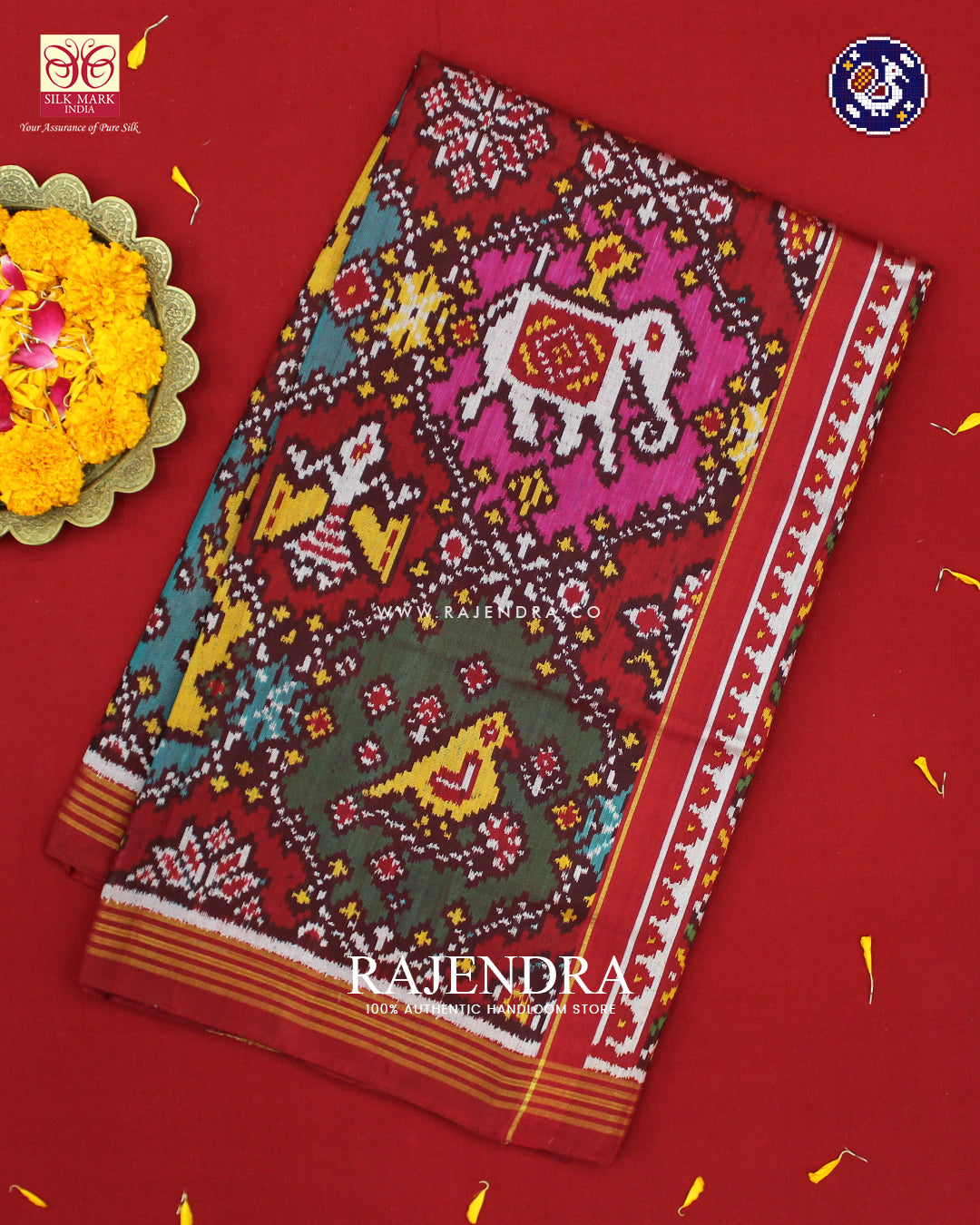 Exclusive 5 Figure Multicolour Ikat Rajkot Patola Saree