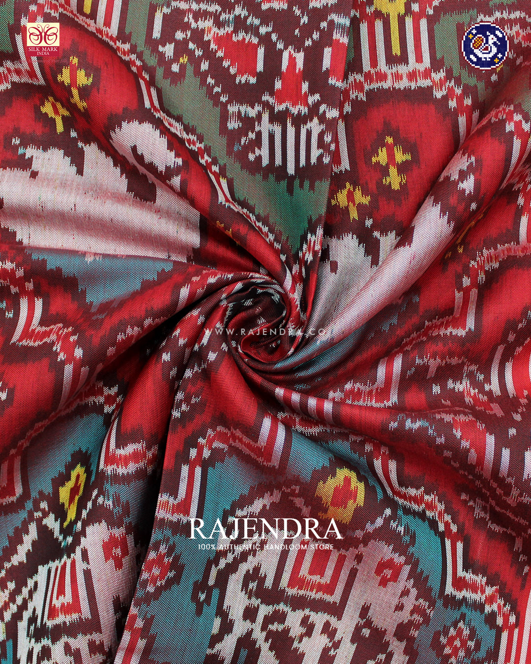 Traditional 3 Figure Design Red Ikat Rajkot Patola Dupatta