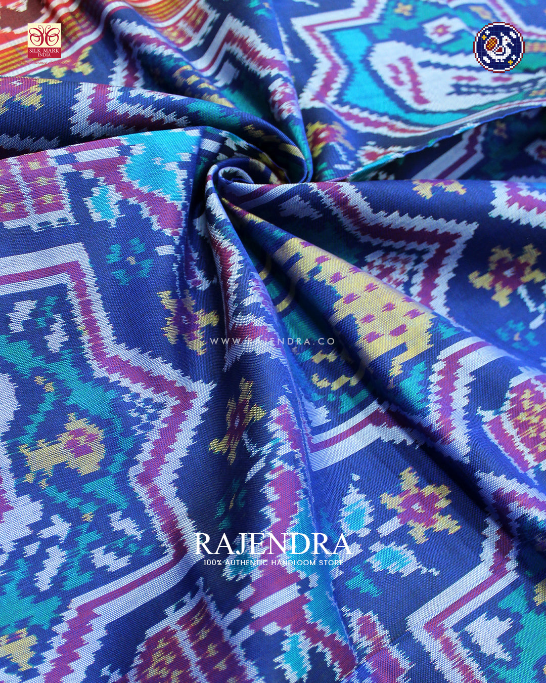 Traditional 3 Figure Design Red and Blue Ikat Rajkot Patola Dupatta