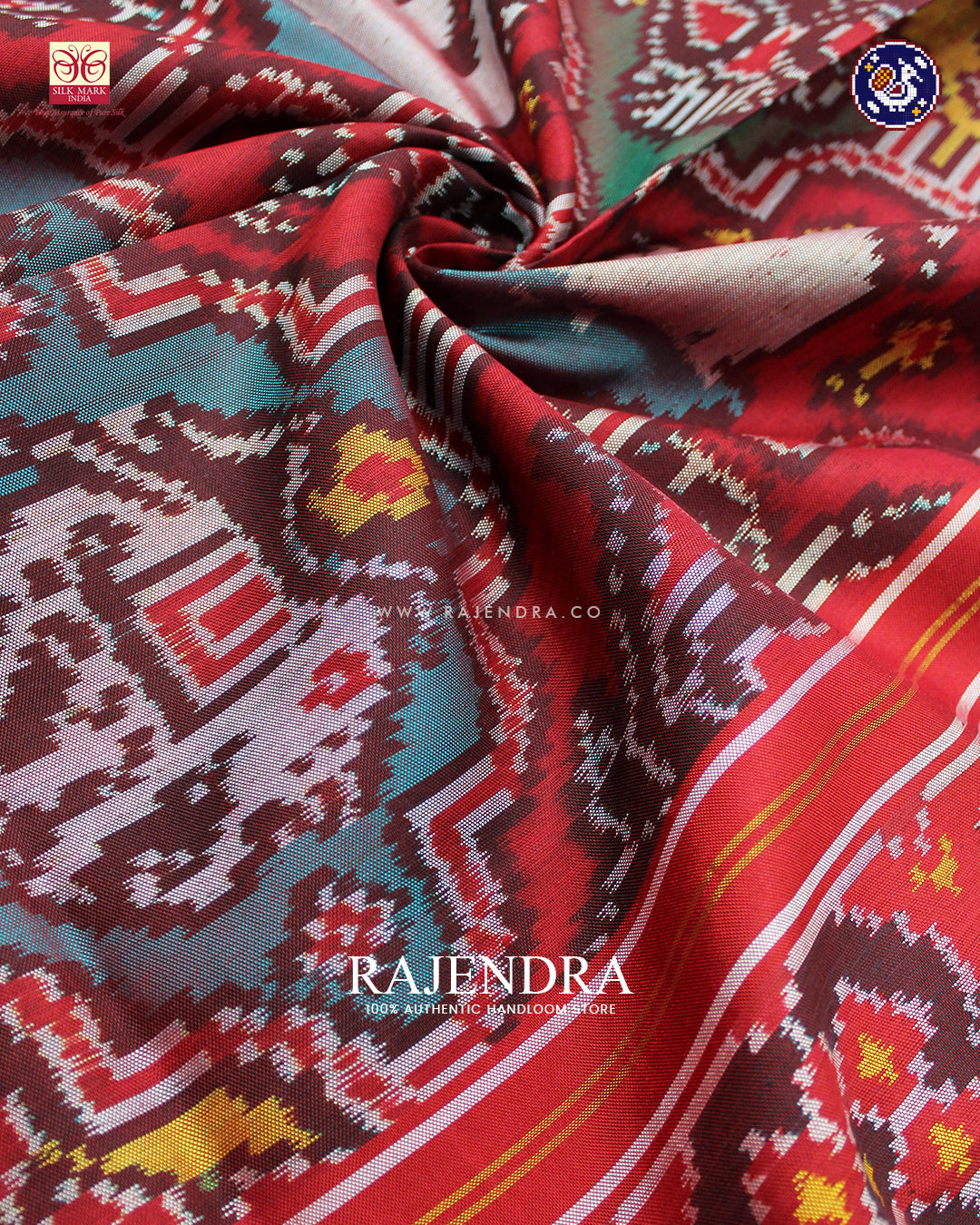 Traditional 3 Figure Design Red Ikat Rajkot Patola Dupatta