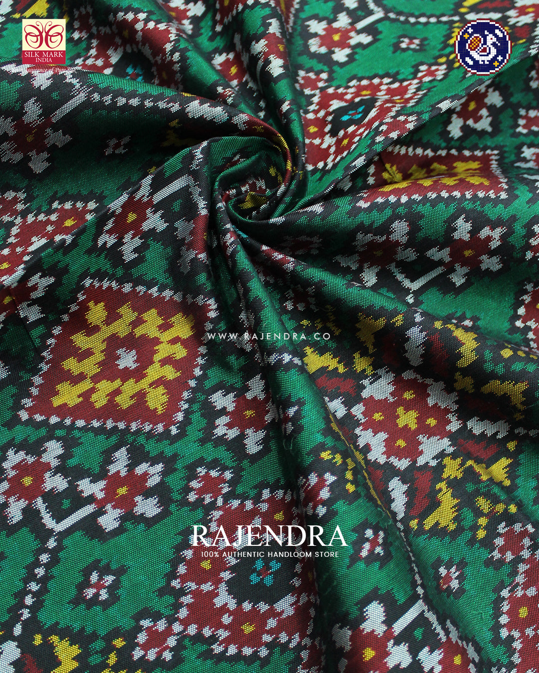 Traditional Navratna Design Red and Blue Ikat Rajkot Patola Saree