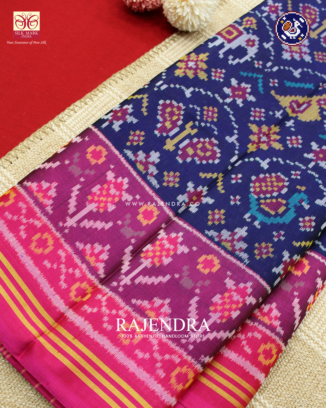 Exclusive 4 Figure Pink and Blue Ikat Rajkot Patola Saree