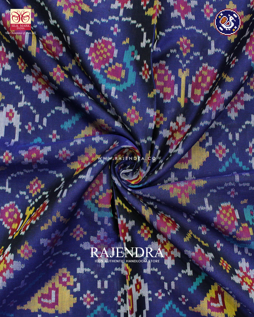 Exclusive 4 Figure Pink and Blue Ikat Rajkot Patola Saree