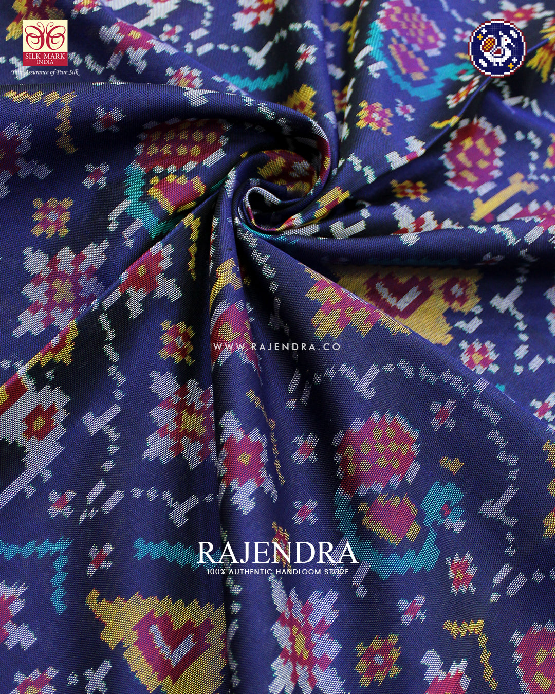 Exclusive 4 Figure Pink and Blue Ikat Rajkot Patola Saree