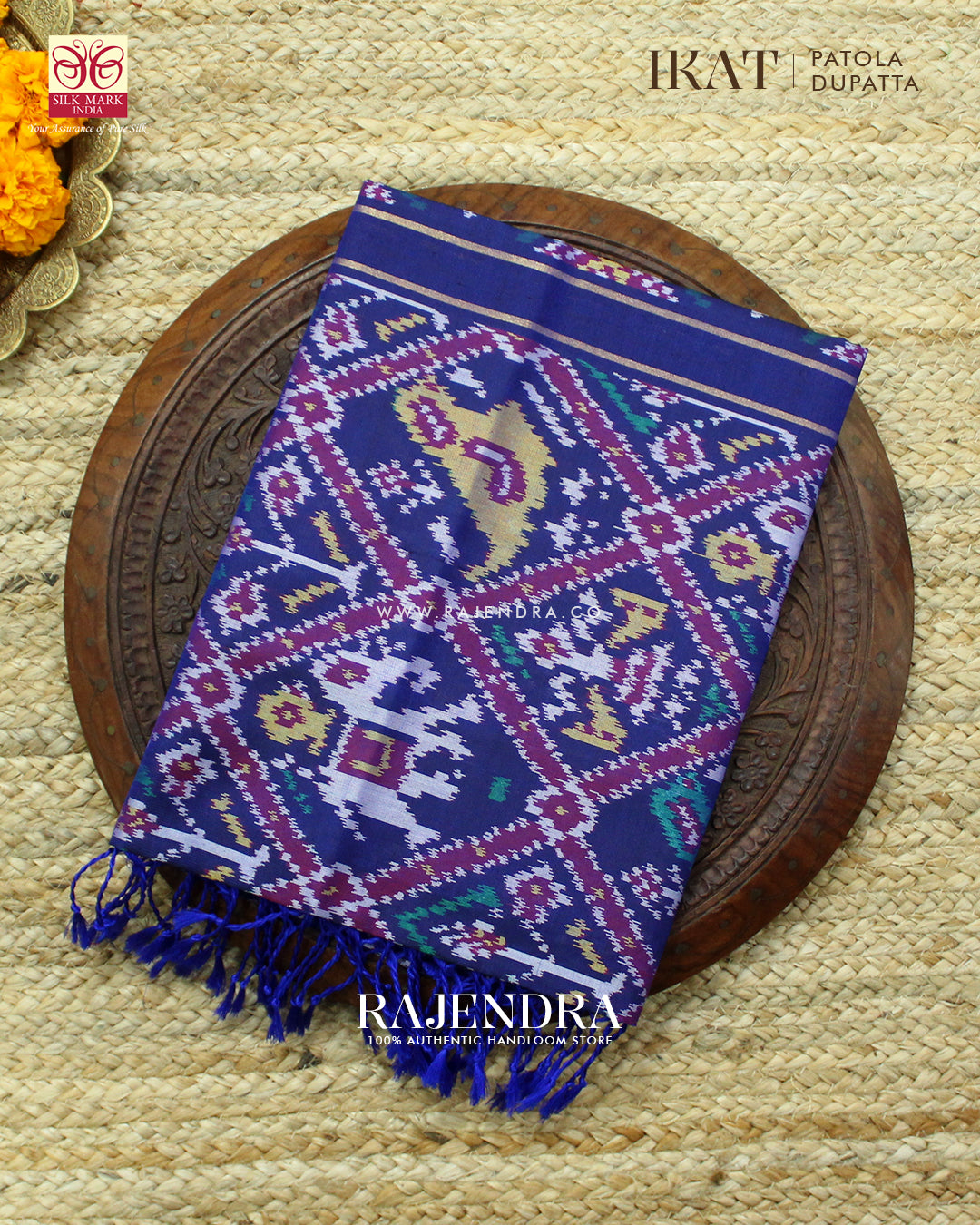 Exclusive 4 Figure Blue Ikat Rajkot Patola Dupatta