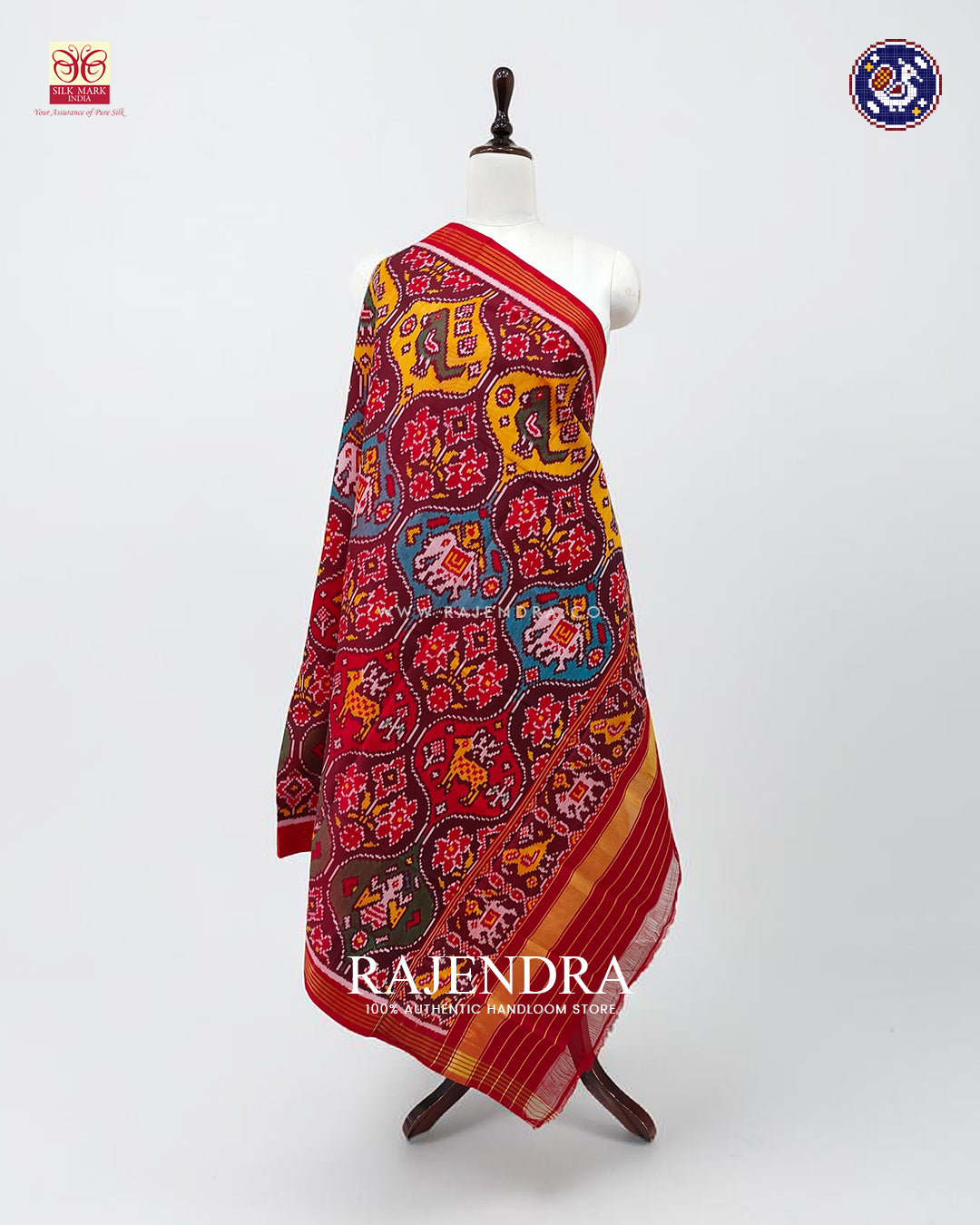 Traditional 4 Figure Design Red Ikat Rajkot Patola Dupatta