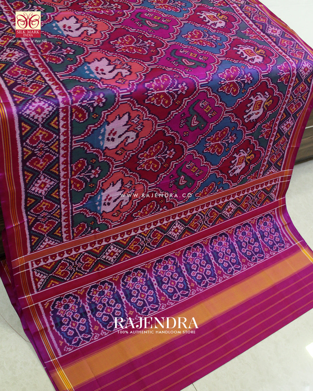 Traditional 4 Figure Multicolor Ikat Rajkot Patola Saree