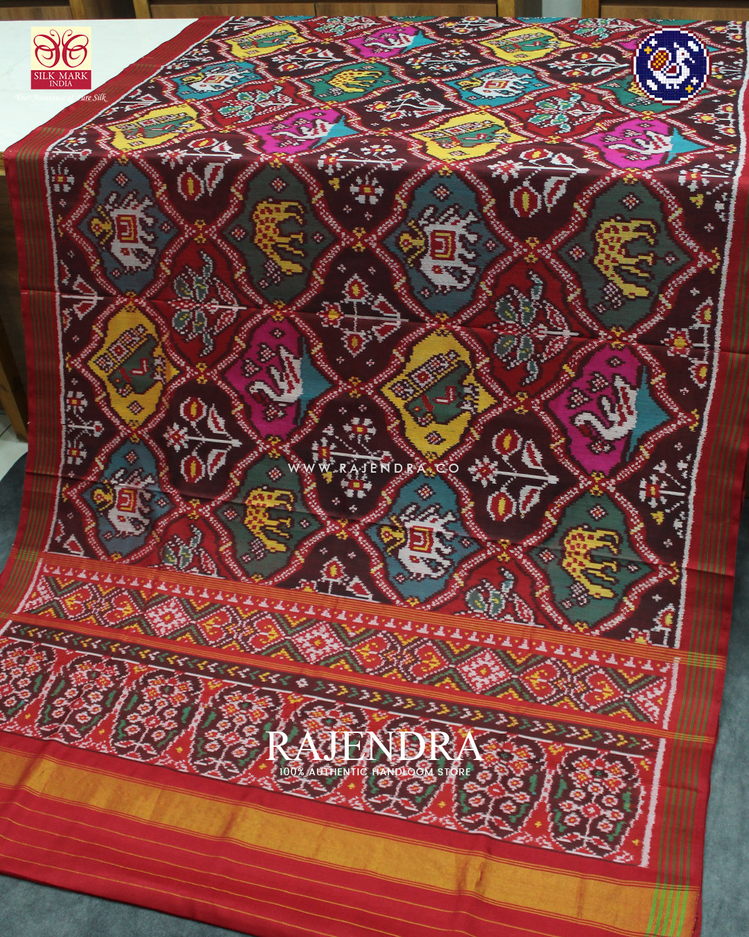 Traditional 4 Figure Design Multicolor Ikat Rajkot Patola Saree