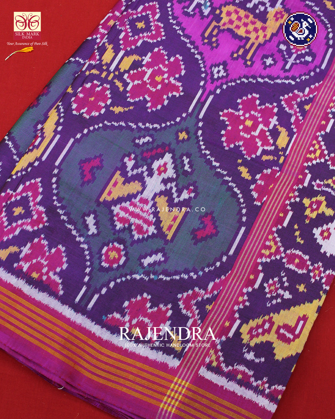 Exclusive 4 Figure Pink and Purple Ikat Rajkot Patola Saree