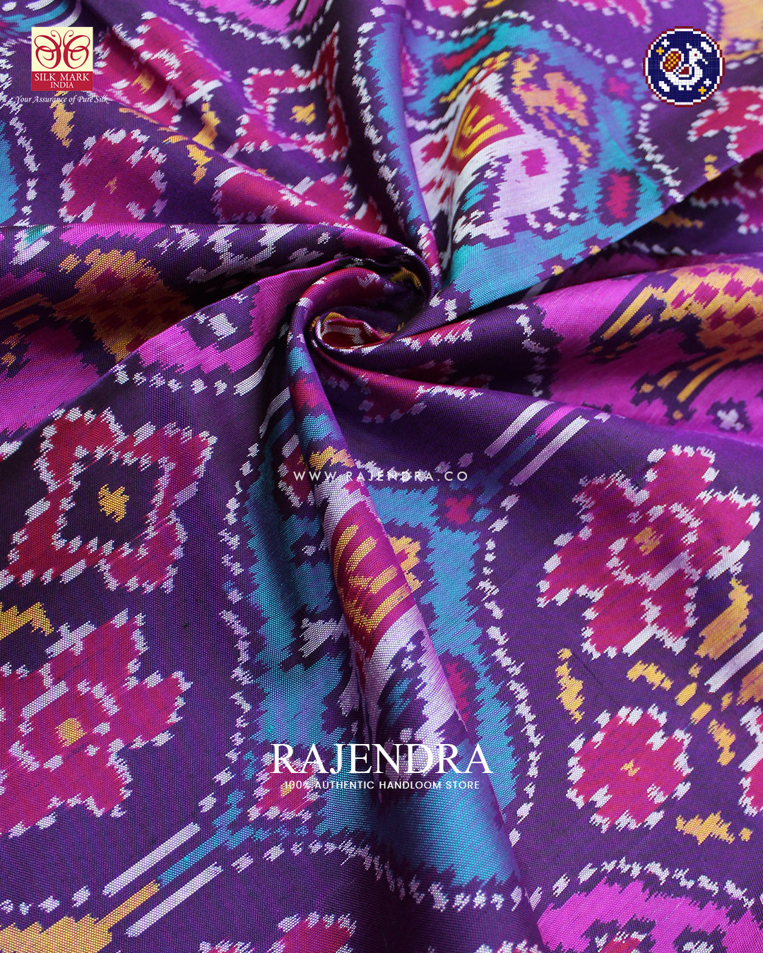 Exclusive 4 Figure Pink and Purple Ikat Rajkot Patola Saree