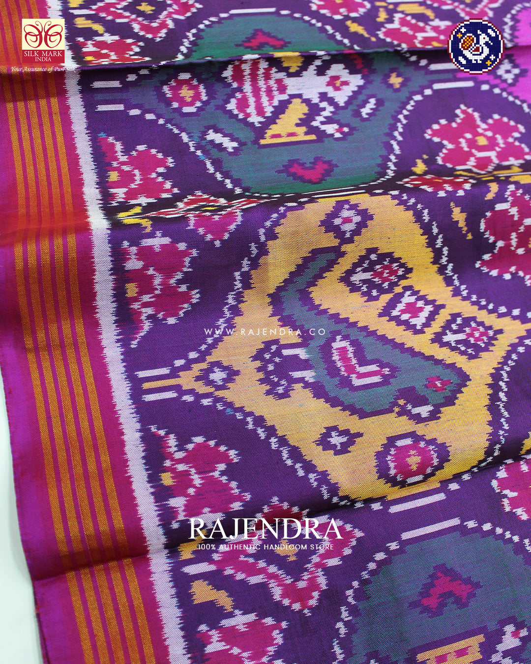 Exclusive 4 Figure Pink and Purple Ikat Rajkot Patola Saree