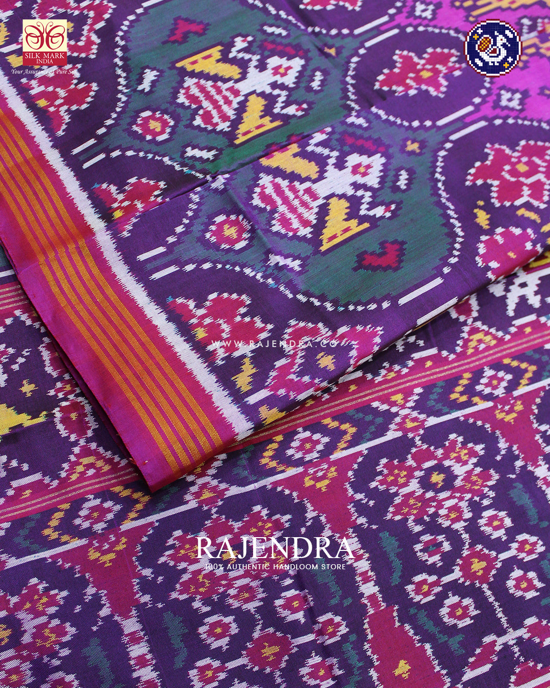 Exclusive 4 Figure Pink and Purple Ikat Rajkot Patola Saree