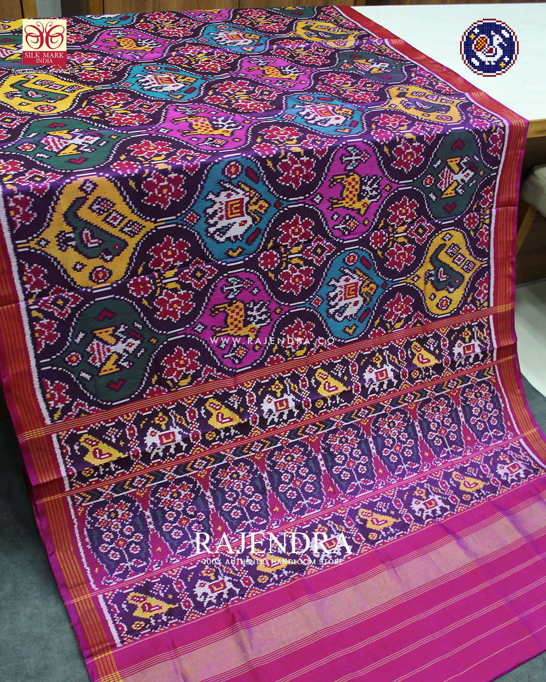 Exclusive 4 Figure Pink and Purple Ikat Rajkot Patola Saree