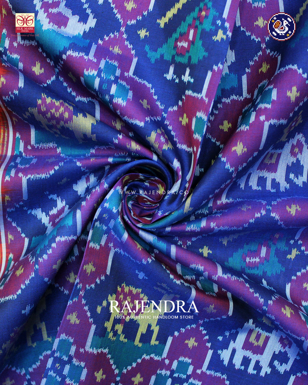 Traditional 4 Figure Design Red and Blue Ikat Rajkot Patola Dupatta