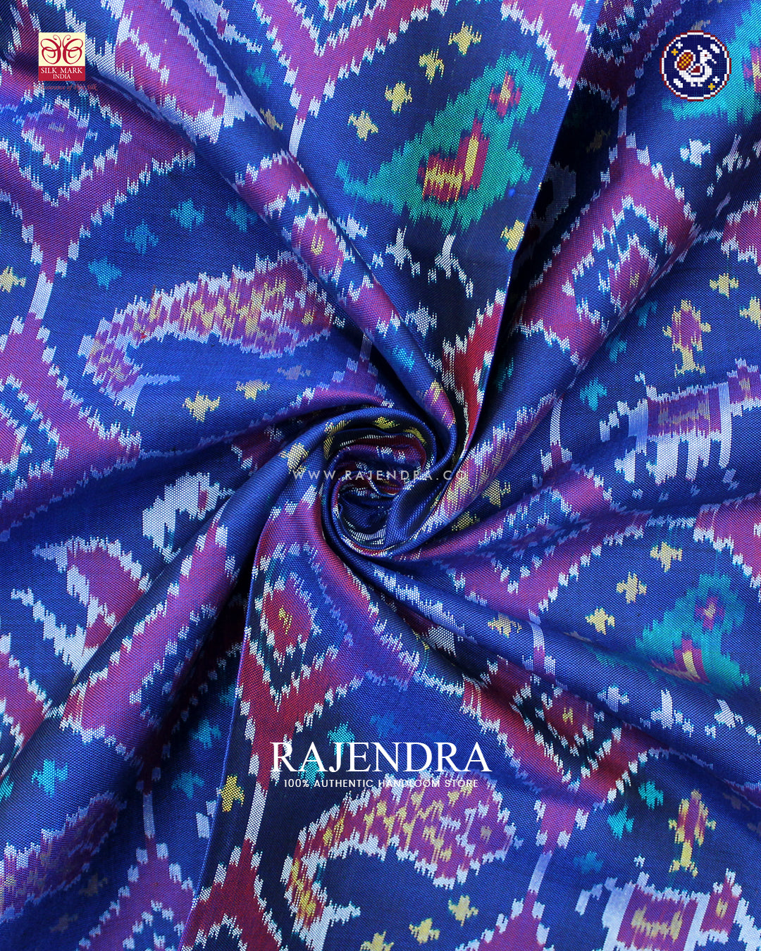 Traditional 4 Figure Design Red and Blue Ikat Rajkot Patola Dupatta