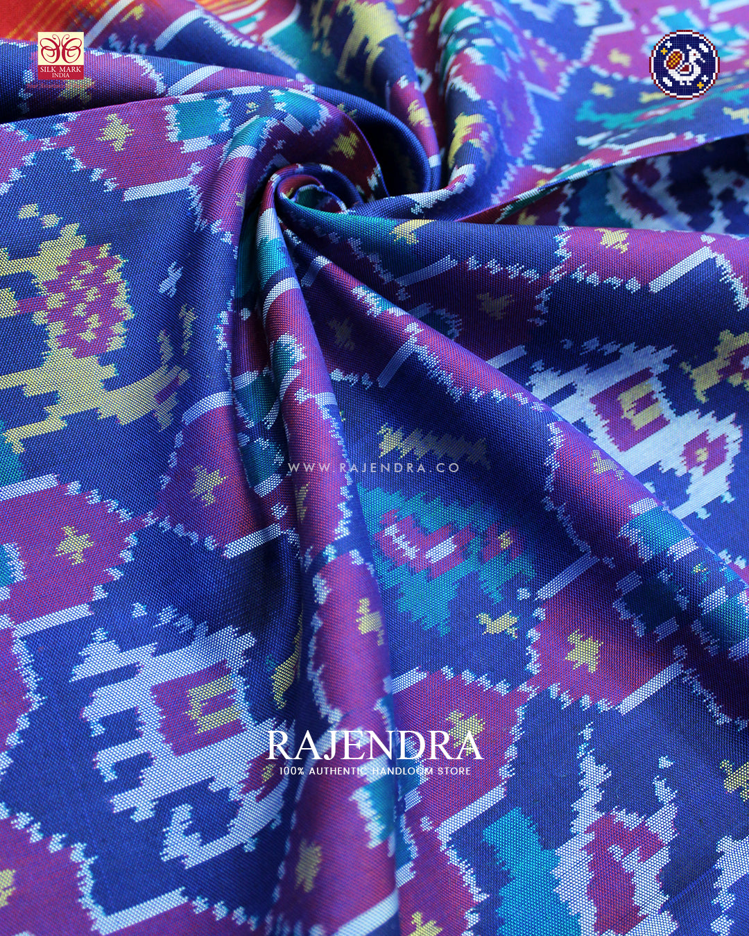 Traditional 4 Figure Design Red and Blue Ikat Rajkot Patola Dupatta